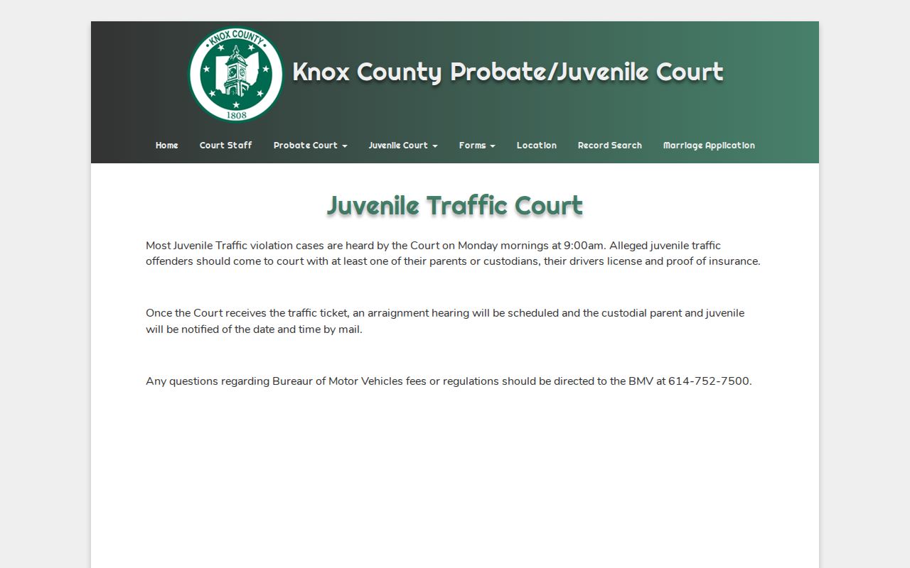 Knox County juvenile traffic court date instructions
