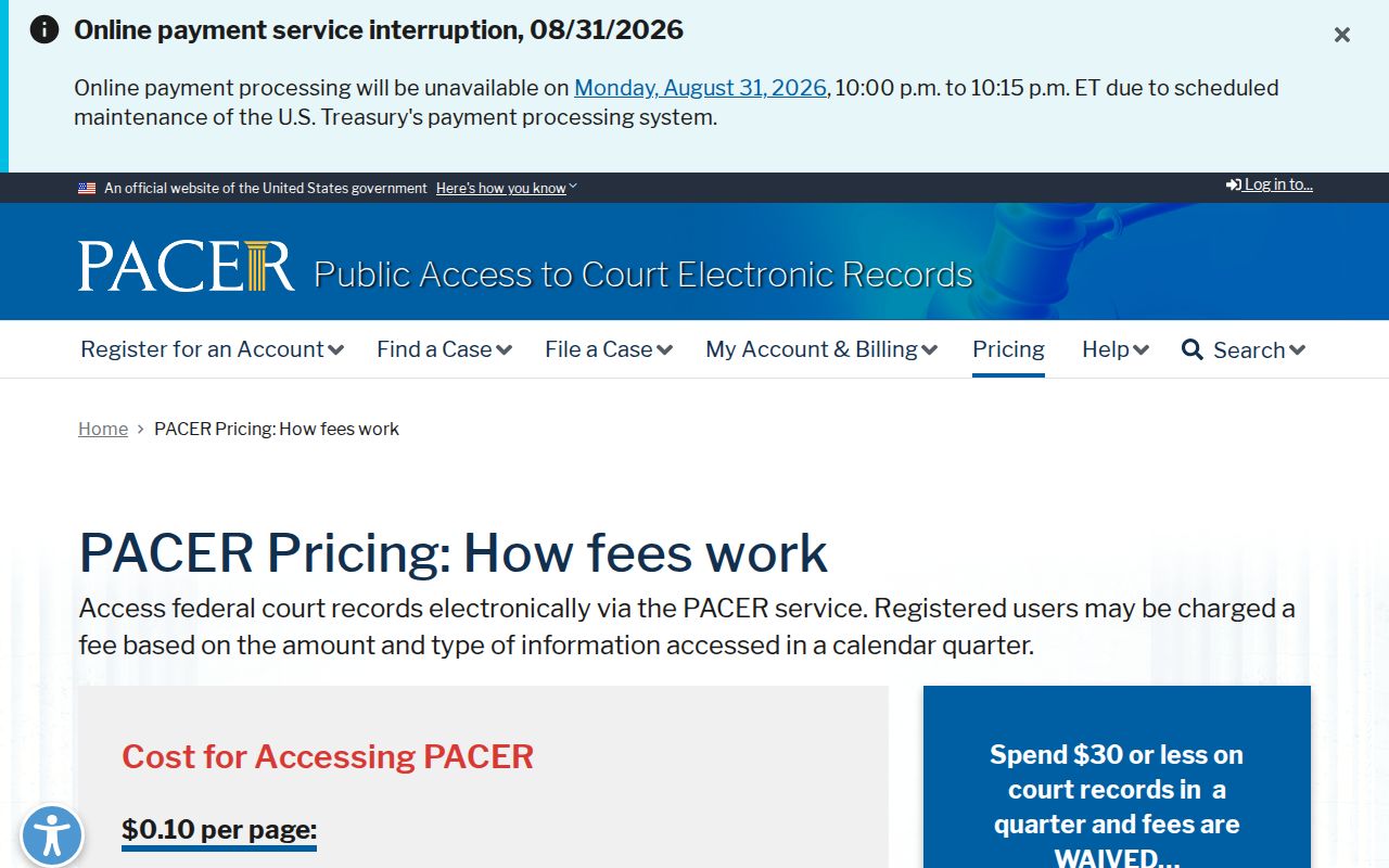 Knox County court records reference showing the separate PACER federal-record access source