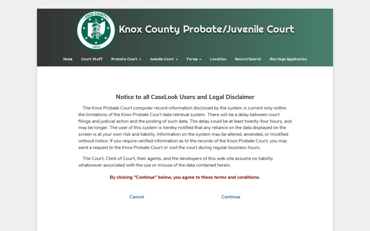Knox County probate CaseLook entry for court case lookup